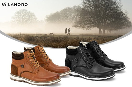 Milanoro - Elegante lederen herensneakers - Cognac - Maat 45