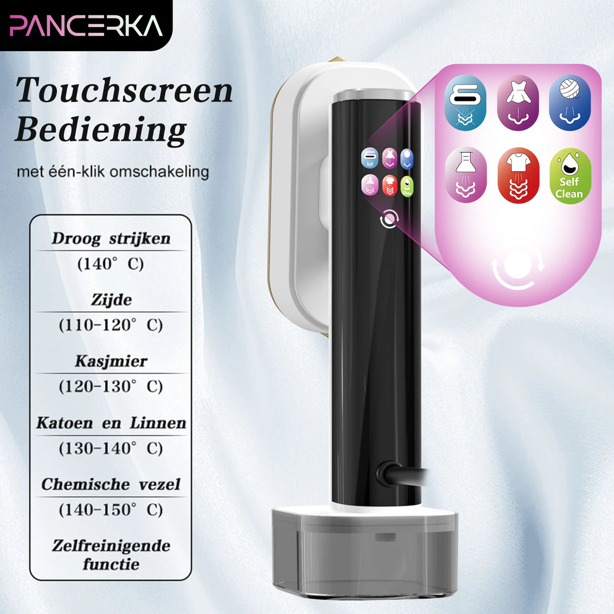 Pancerka 2-in-1 Kledingstomer en Strijkijzer - Klaar in 18 Seconden - 5 Standen met Digitaal Display - Zwart/Wit