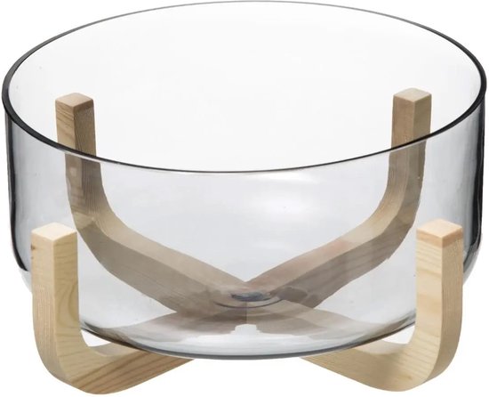Secret de Gourmet Slakom/voedsel serveer schaal- Glas/hout - D24 cm - Serveerschaal - fruitschaal