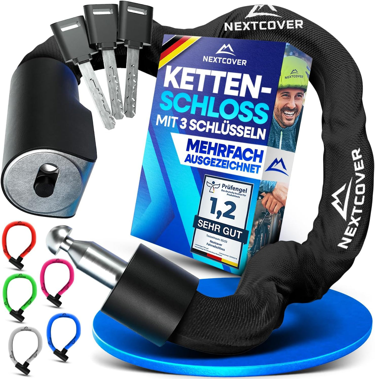 NEXTCOVER® Fietsslot LockOne met sleutel I - [VEILIG] Fietsslot hoge veiligheid I robuust & duurzaam kettingslot fiets I Fietsslot, fietsslot 3 sleutels