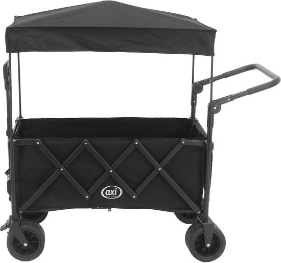 AXI SB221 Opvouwbare Bolderwagen met dak – Zwart – Met Trekstang, Remmen en Hoes – 100 kg Draagvermogen – Eenvoudig mee te nemen - Metaal