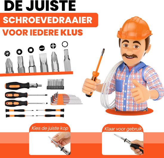 Vertrex Gereedschapskoffer gevuld - Gereedschap - Gereedschapset - Gereedschapskoffers - Schroevendraaierset - Meetlint - Rolmaat - Hamer - Bitset - Inbussleutelset - Spanningszoeker - Zaag - Stanleymes
