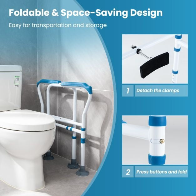 Coast Toiletsteunframe - 6-voudig Verstelbaar, Antislip, Senioren - B 62-68 x H 65,5-78 cm - Koolstofstaal/HDPE - Blauw/Wit