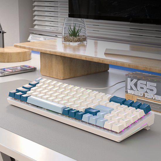FREEWOLF K65 Mechanisch Gaming Toetsenbord - Side RGB-verlichting - 78 toetsen - Mini NumPad - Rode Schakelaar - Blueberry