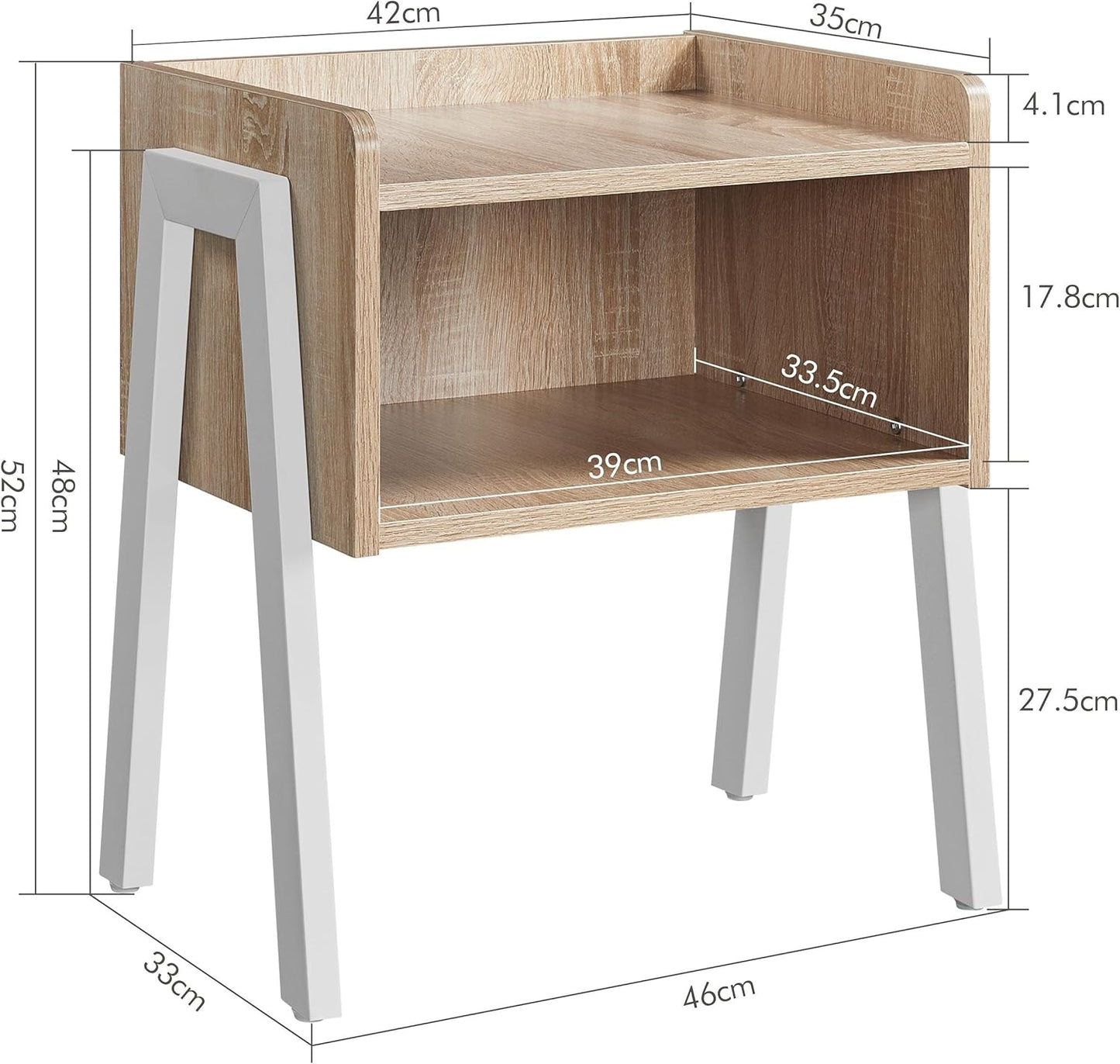 Yaheetech Industrieel Nachtkastje - Vintage Hout - Open Vak - 46 x 35 x 52,5 cm