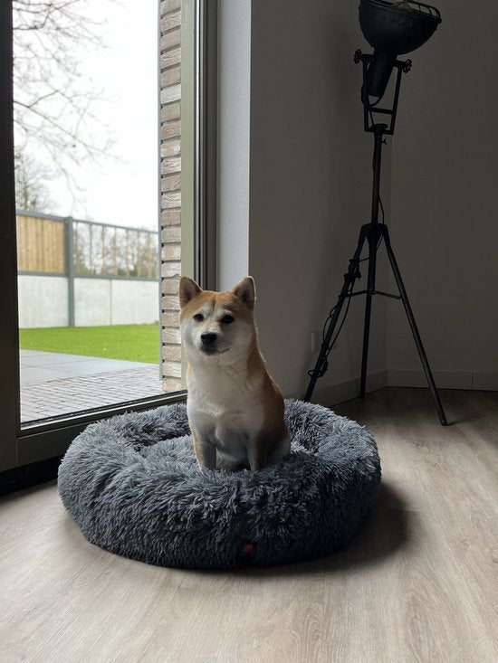 Happysnoots Hondenmand met Rits - 80cm - Hondenbed - Donut Dog Bed - Fluffy - Grijs - Wasbaar