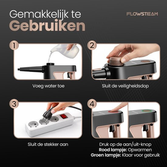 FLOWSTEAM® Compact 12-in-1 Handstoomreiniger - 4 Bar & 110°C Stoom - Stoomreiniger – Vlekkenreiniger - Handstomer - Voor Badkamer, Keuken, Bank & Meubels