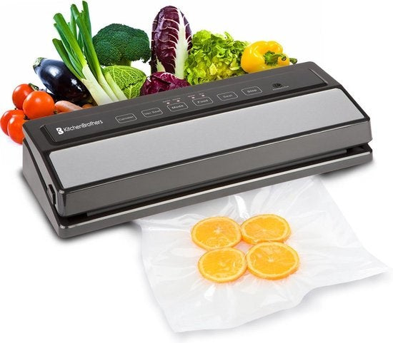 KitchenBrothers Vacumeermachine - Vacuüm Sealer - 4 Standen - Incl. Folierol, Vacumeerzakken en Vacuumslang