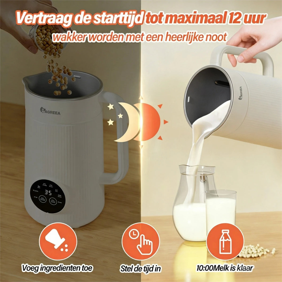 Iagreea Notenmelkmaker 8-in-1 1000ml - Soja & Havermelkmaker met Verwarmingsfunctie - Wit