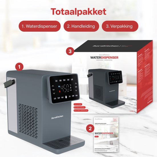AoraKitchen Heetwaterdispenser - 4.5L - Kunststof - BPA vrij - 2500W - 36x18x33 cm - Grijs