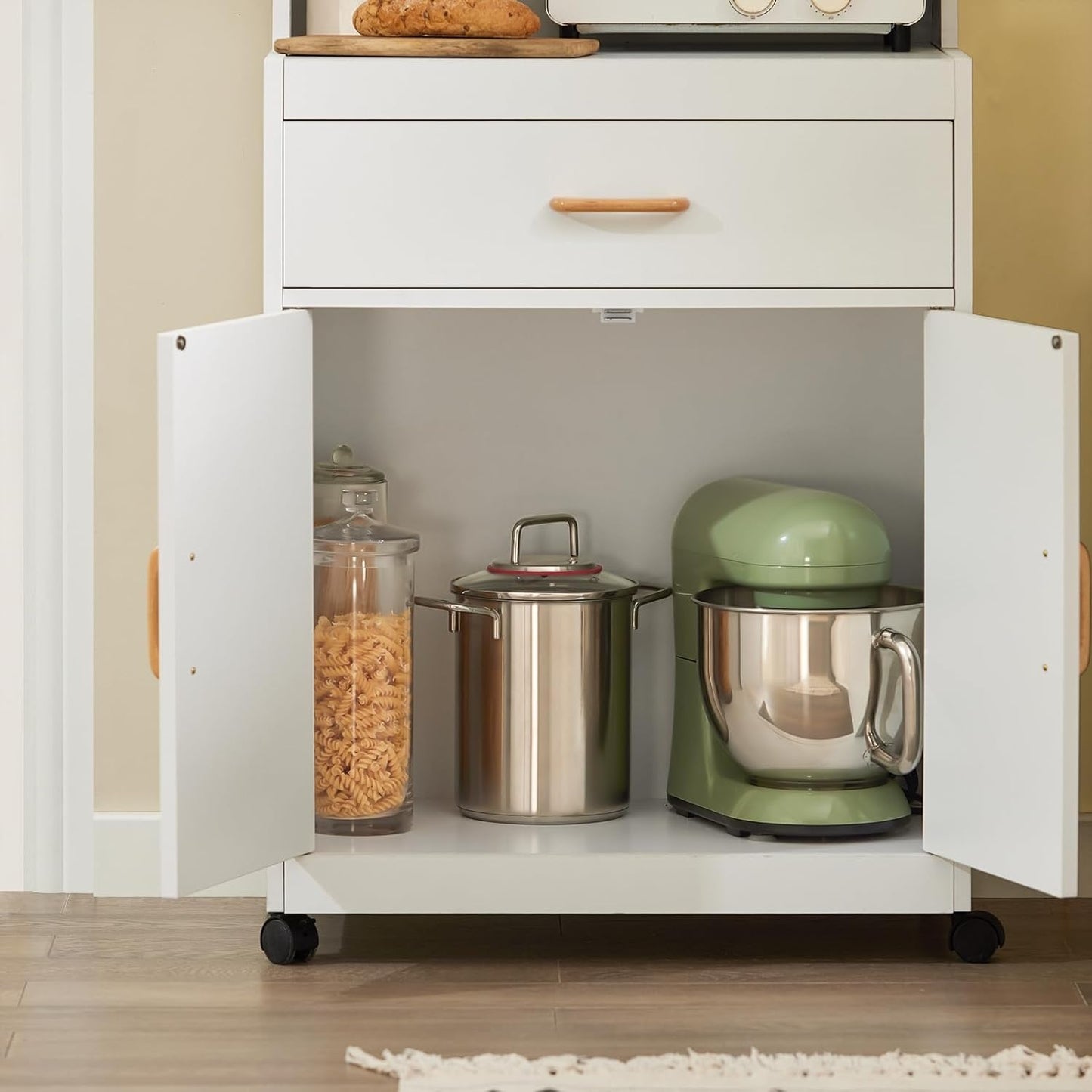 SoBuy Magnetronkast met 1 lade - Max. 60 kg - MDF - Met zwenkwielen - 62 x 40 x 119 cm - Wit