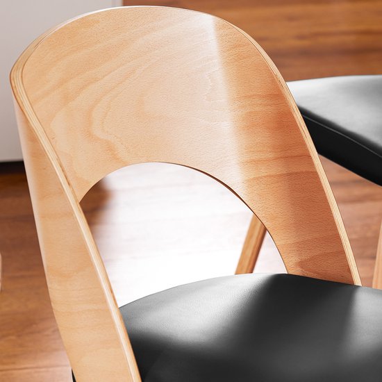 SoBuy Stoel van hout met gevoerde rugleuning en zitting, stoel voor keuken, eetkamer, kantoor, slaapkamer, natuur en zwart, 48 x 55 x 78 cm, FST97-SCH