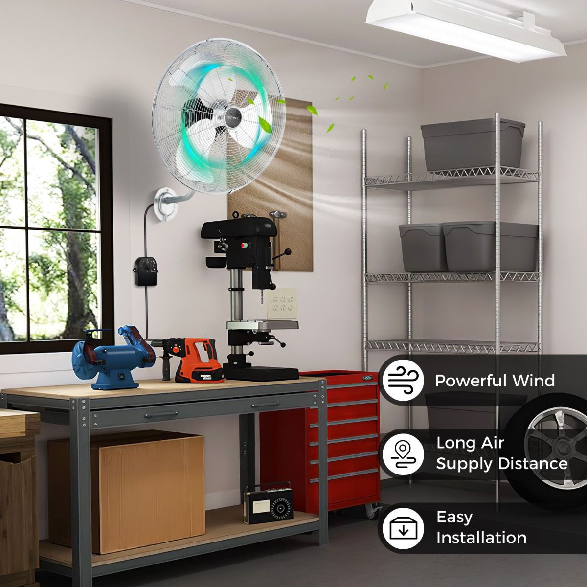 Coast Industriële Wandventilator Ø 56 cm – Zilver – 3 Snelheden, 85° Oscillatie, 30° Kantelbaar