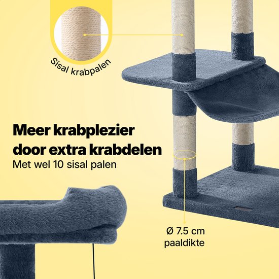 Jake en Jacky Krabpaal voor Katten - Kattenkrabpaal - Krabmeubel - Kattenboom - Krabpalen - Kattenhuis - Donkergrijs - 147 cm Hoog