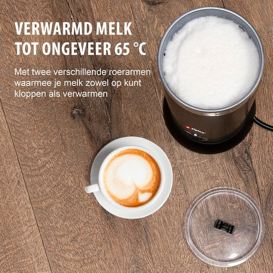 Alpina Elektrische Melkopschuimer - 3-in-1 Melkschuimer - tot 300ml - voor Warme en Koude Melk u2013 Zwart