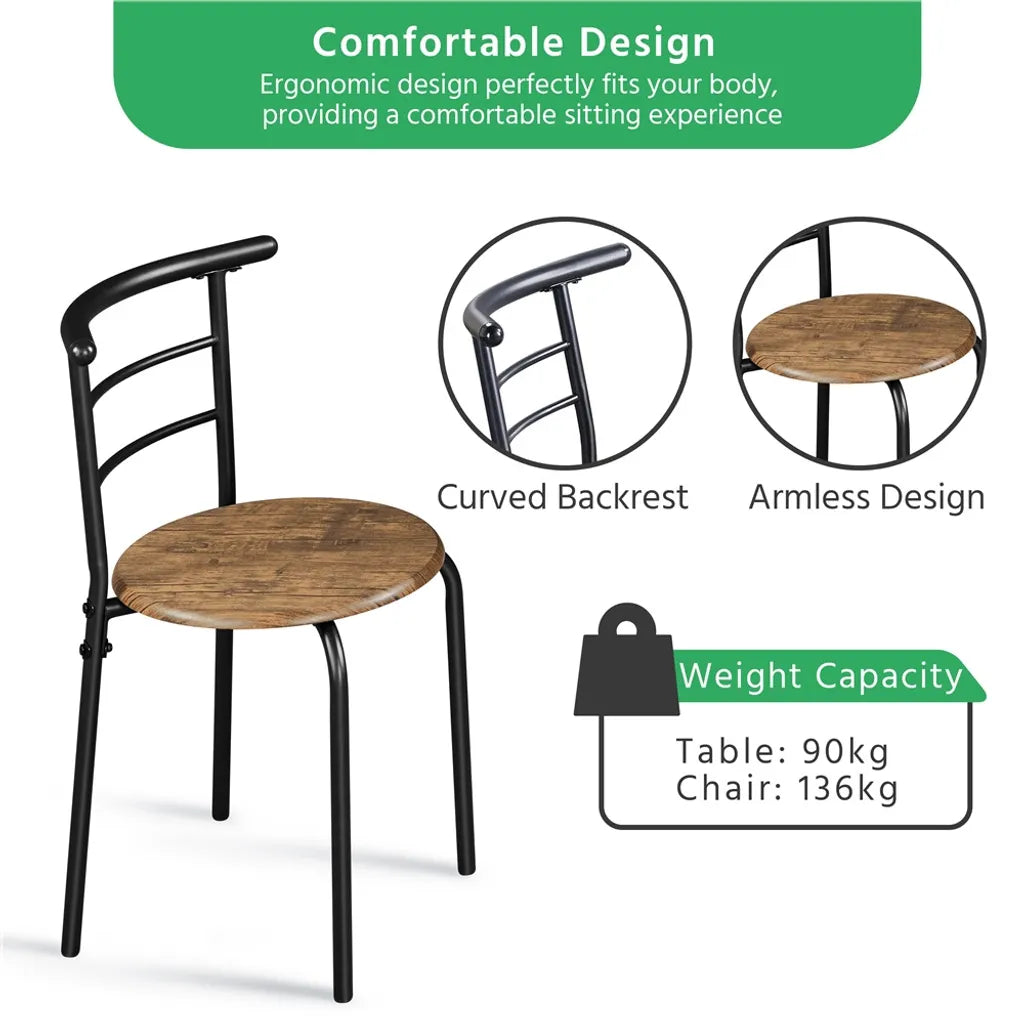 Yaheetech Eethoek 3-delig - Bruin - Eettafel met Opbergplank en 2 Stoelen voor 2 Personen