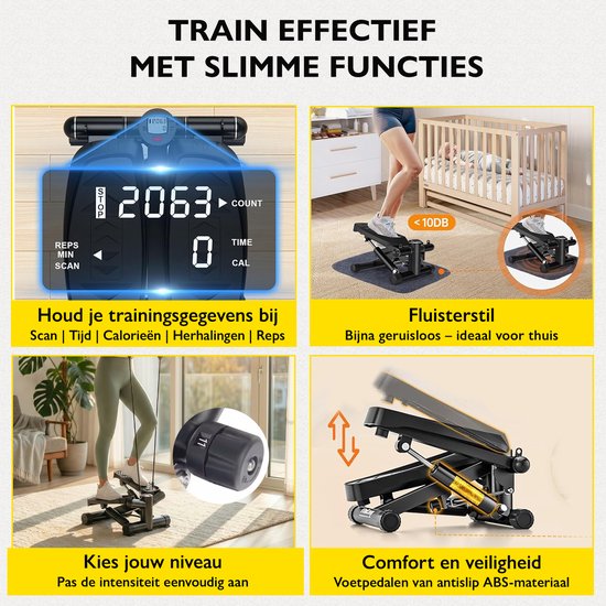 Zoluko Stepper met Weerstand - Inclusief Weerstandsbanden en E-Book - Stepper Fitness - Fitness Step - Mini Stepper - Step Fitness - Aerobic Step - Step - Stepper Fitnessapparaat - Hometrainer - Zwart
