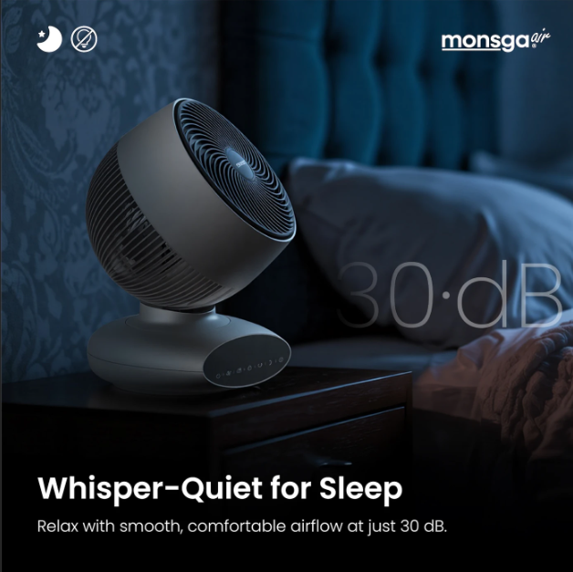 Monsga AC200 Turbotafelventilator - 30 dB Ultrastil - 360° Oscillatie - Afstandsbediening