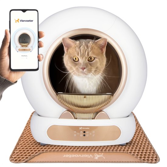 Viervoeter Fresh 3 - Automatische Kattenbak – Zelfreinigend – Bedienen via App – 65L - incl matje en 3 rollen opvangzakjes