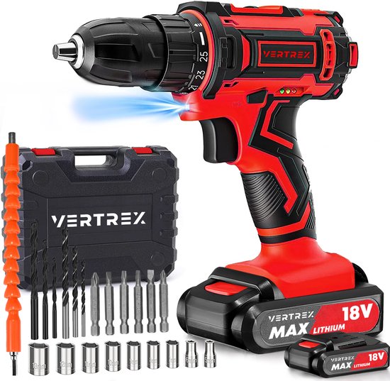 VERTREX Accu Schroefboormachine 18V - Accuboormachines - Accuboormachine - Boormachine - Boormachines - Incl. 2 Accu's