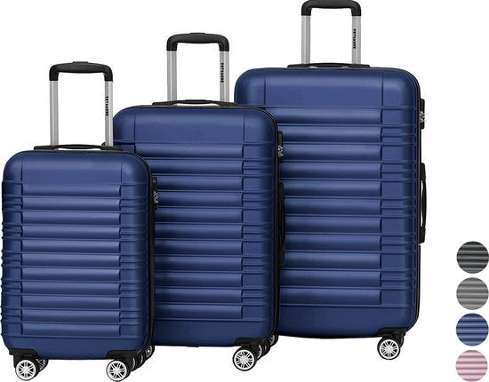 TRVLMORE Kofferset - 3 Delig - Complete Set - 38L Handbagage + 70L en 110L Ruimbagage - Blauw