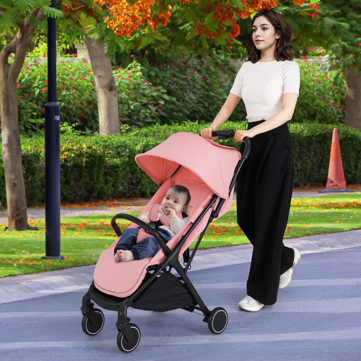 Coast Kinderwagen - inklapbaar reisbuggy - verstelbare rugleuning en voetsteun - roze