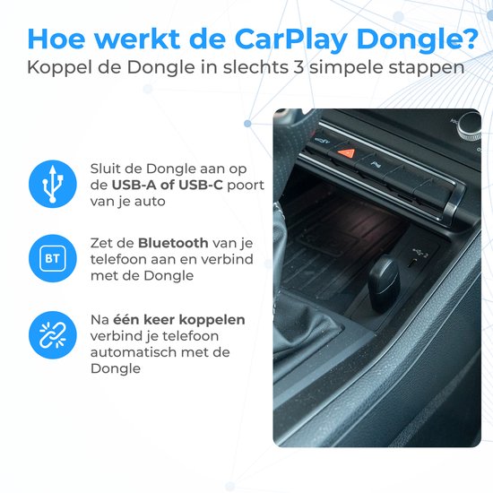 Nuvance CarPlay Dongle - Geschikt voor Android Auto & CarPlay - 2in1 - Bluetooth Dongle - CarPlay Draadloos - USB & USB C