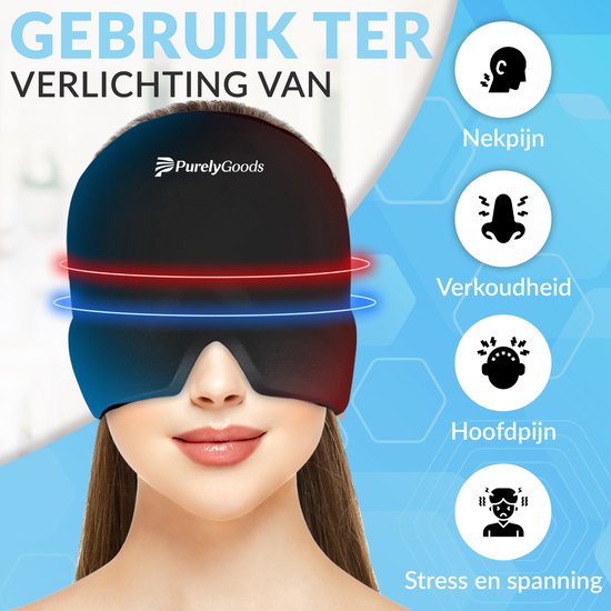 PurelyGoods® Migraine Masker 600gr. - Migraine Muts - Hot/Coldpack - Icepack - Warmte en Koude Therapie - Incl. Freezer Bag - Zwart