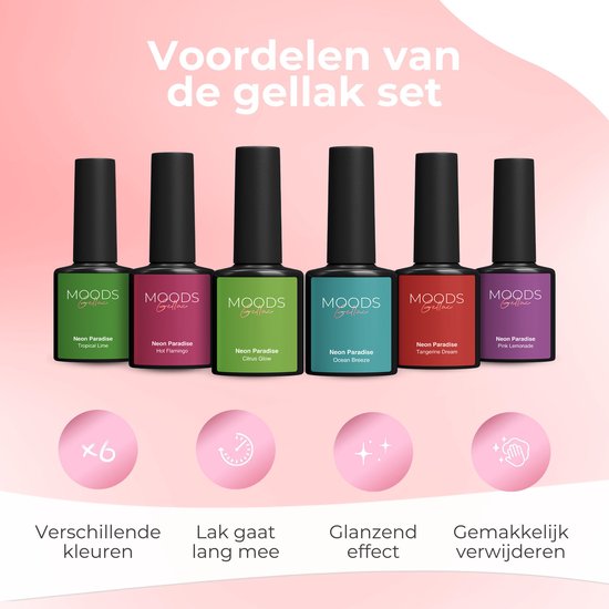 Moods Gellac 6-delige Set - Gellak Starterspakket - Gel Nagellak - 8ML - Neon Paradise - Gellac - Nagels - Chique Kleuren