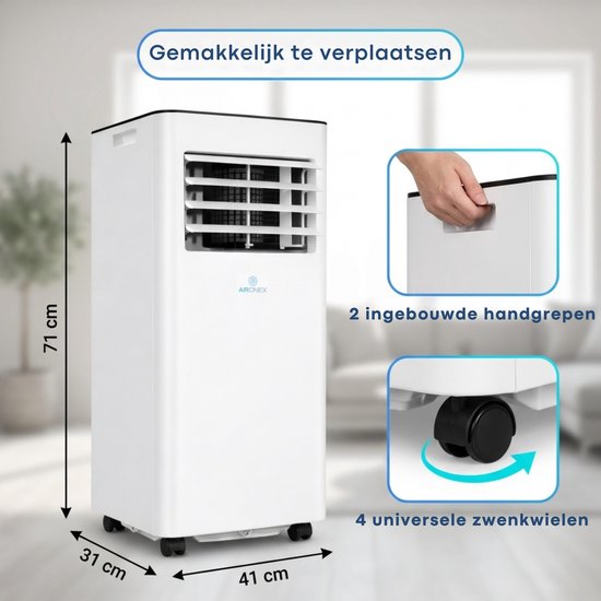 Aironex Mobiele Airco 7000 BTU – App & Afstandsbediening – Stil & Compact – Mobiele Airconditioner met Raamafdichting - Mobiele Airco voor Slaapkamer, Woonkamer, Kantoor