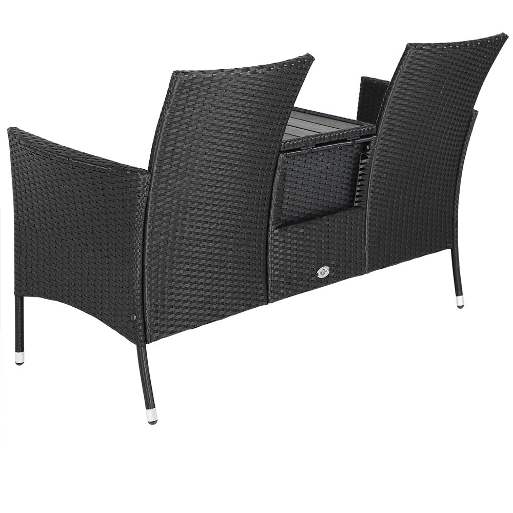 Casaria Tuinbank Polyrattan – 2 Zitter Incl. Tafel & Kussens – Zwart