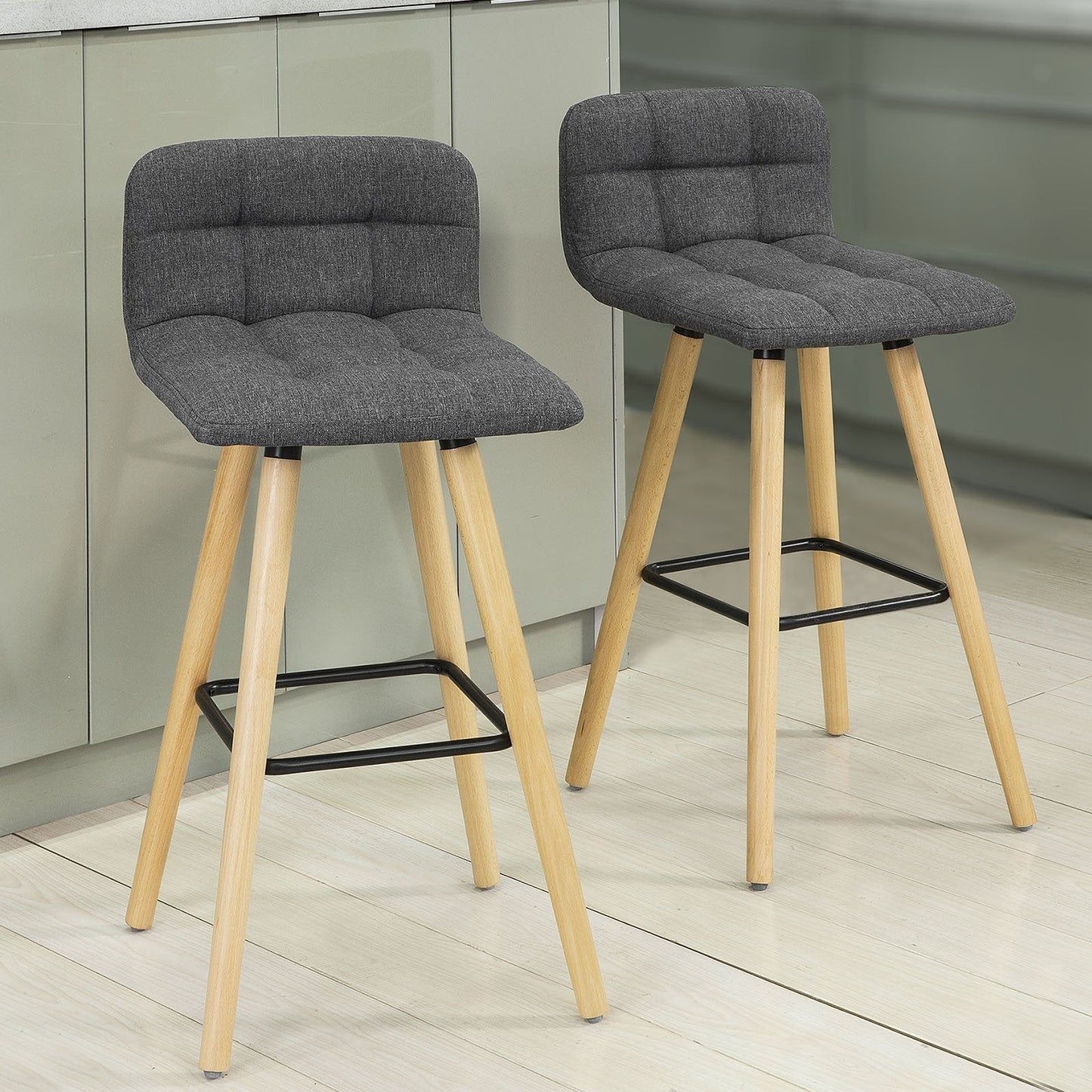 SoBuy set van 2 Barkrukken - Met Rugkruk - Donkergrijs - 92x44x44 cm - 68 cm Zithoogte