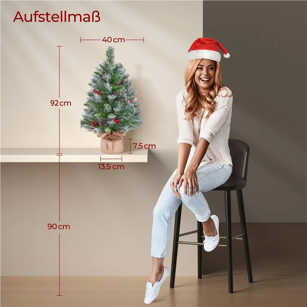 Yaheetech 2-delige Set Kunstkerstboom 92 cm met Sneeuw en LED
