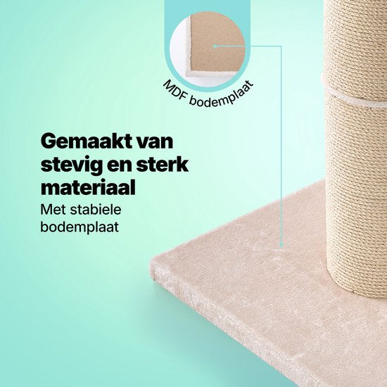 Jake en Jacky Krabpaal voor Grote Katten met Mand - Met Speeltouw - Naturel/Crème - 57x57x90 cm - Ø Sisal Krabpaal 20 cm