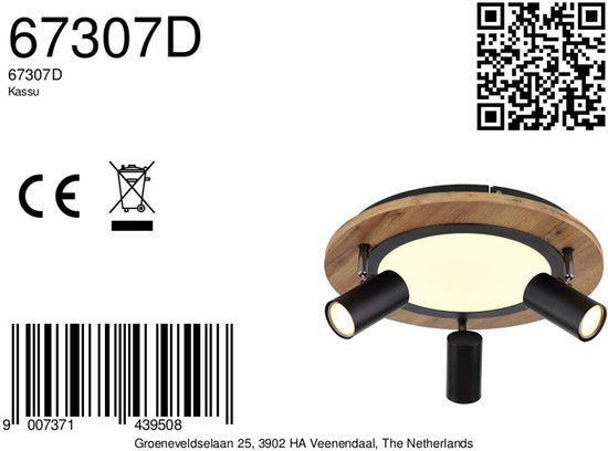 Globo - plafonniere - Kassu - naturel zwart - metaal - Ø 40cm - LED - 67307D