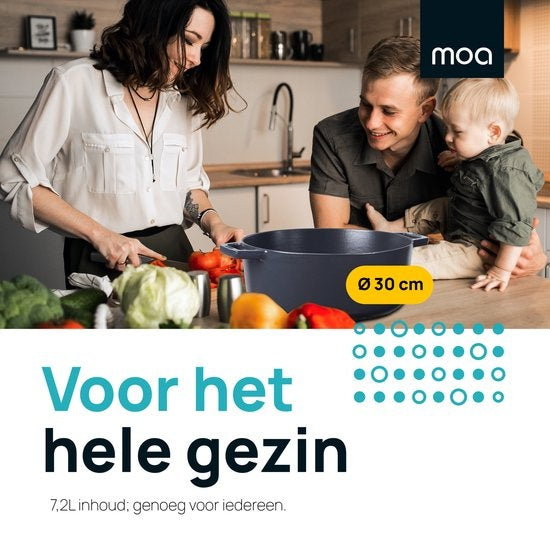 MOA Gietijzeren Braadpan C30B - Inhoud 7,2 liter - 30CM - Rond - Alle warmtebronnen - Ook voor inductie - 31.2 x 38.1 x 15.5cm - Zwart