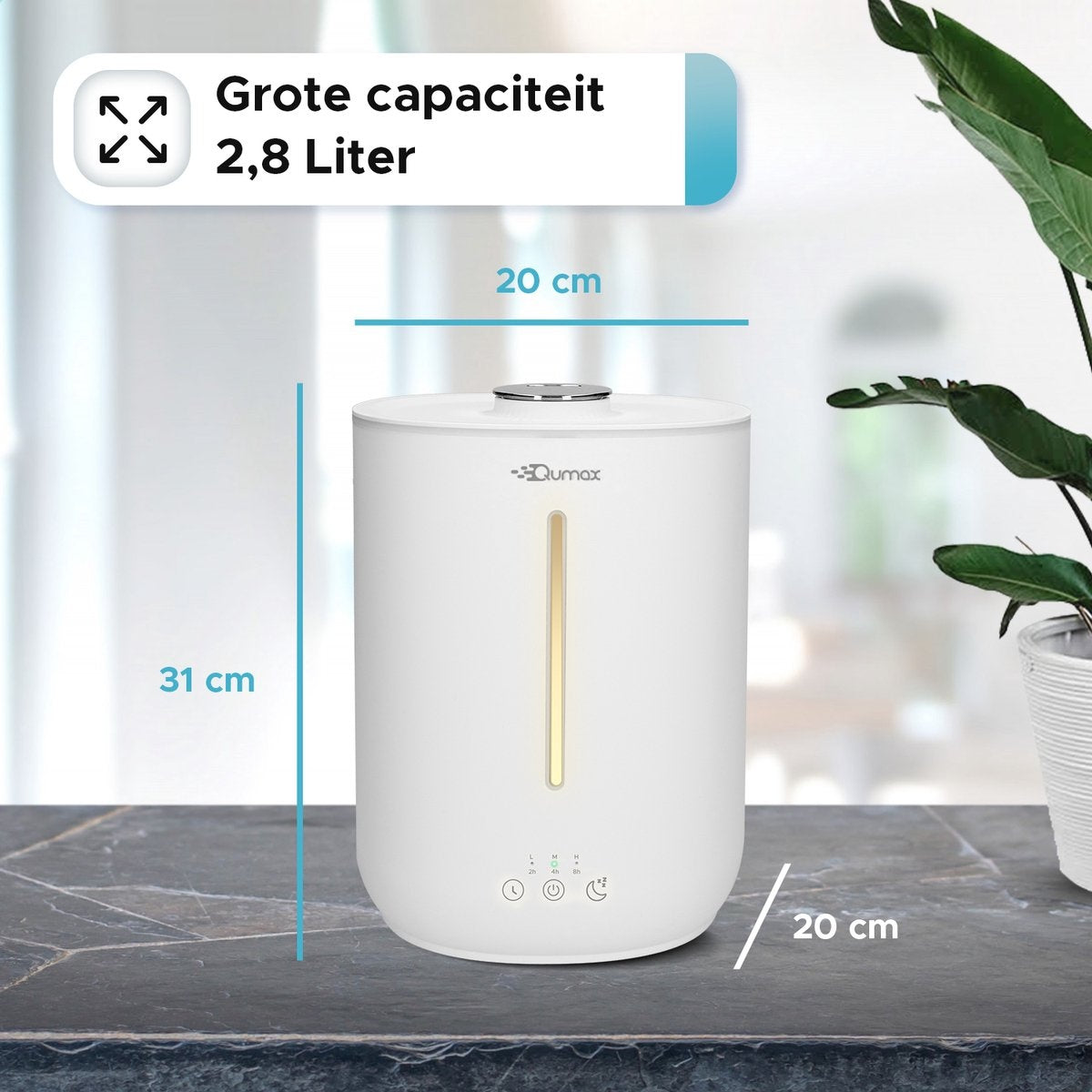 Qumax Luchtbevochtiger met Aromatherapie – Humidifier – Vernevelaar – Verschillende Standen – Stil Ontwerp – 2,8L