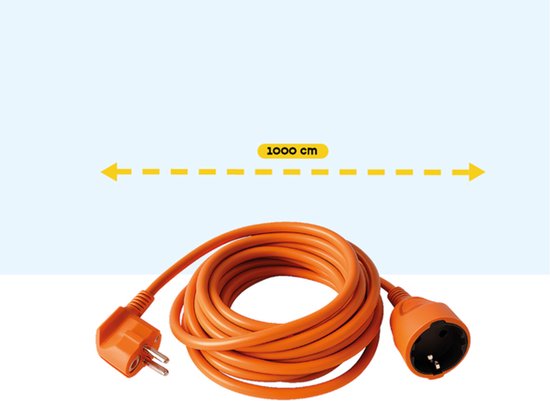 BRASQ Verlengsnoer 10 meter Oranje - Verlengkabel met randaarde - Verlengkabel voor binnen