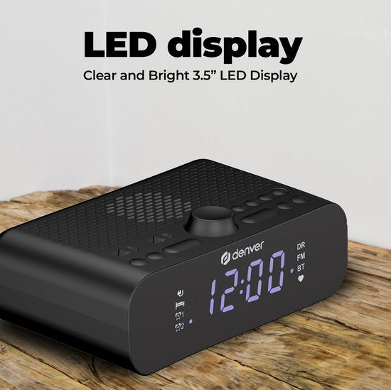 Denver Wekkerradio DAB met Bluetooth - Digitale Wekker - Opladen via USB-C - FM Radio - Dual Alarm - CRD515