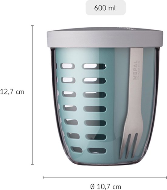 Mepal - Ellipse fruit & veggie pot - 600 ml - Incl. vorkje - Nordic blue
