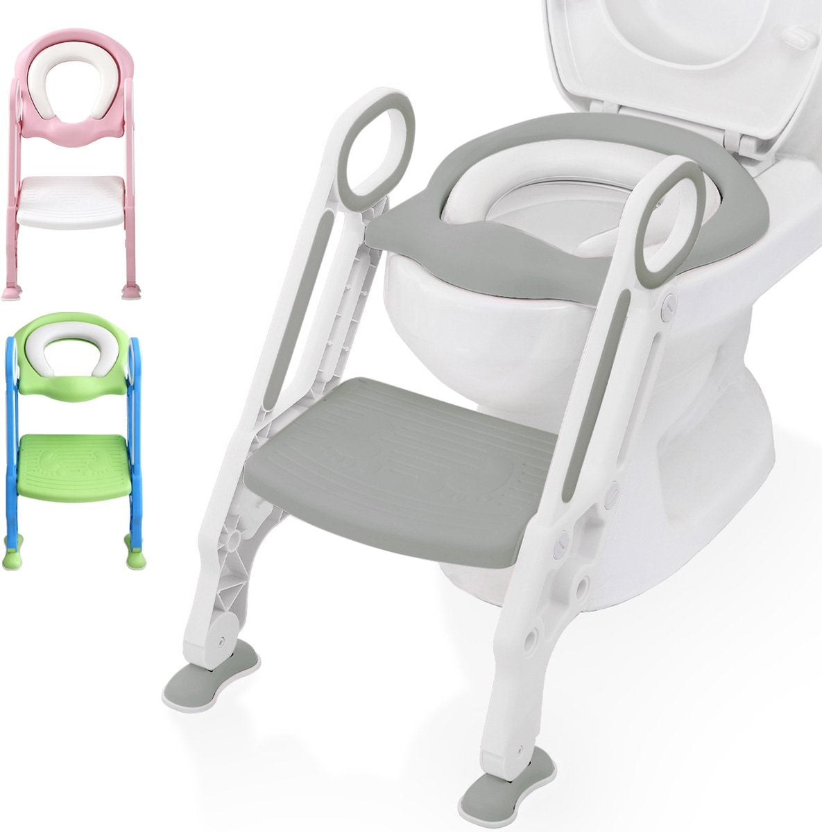 LifeGoods WC Verkleiner met Trapje - Toilettrainer met Opstapje - Potje peuter - 2 tot 7 Jaar - Grijs/Wit
