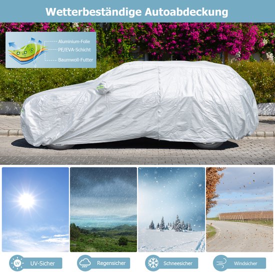Coast Autohoes Zilver – Weerbestendige 3-Laagse Autoafdekking met Rits – 431 x 160 x 115 cm