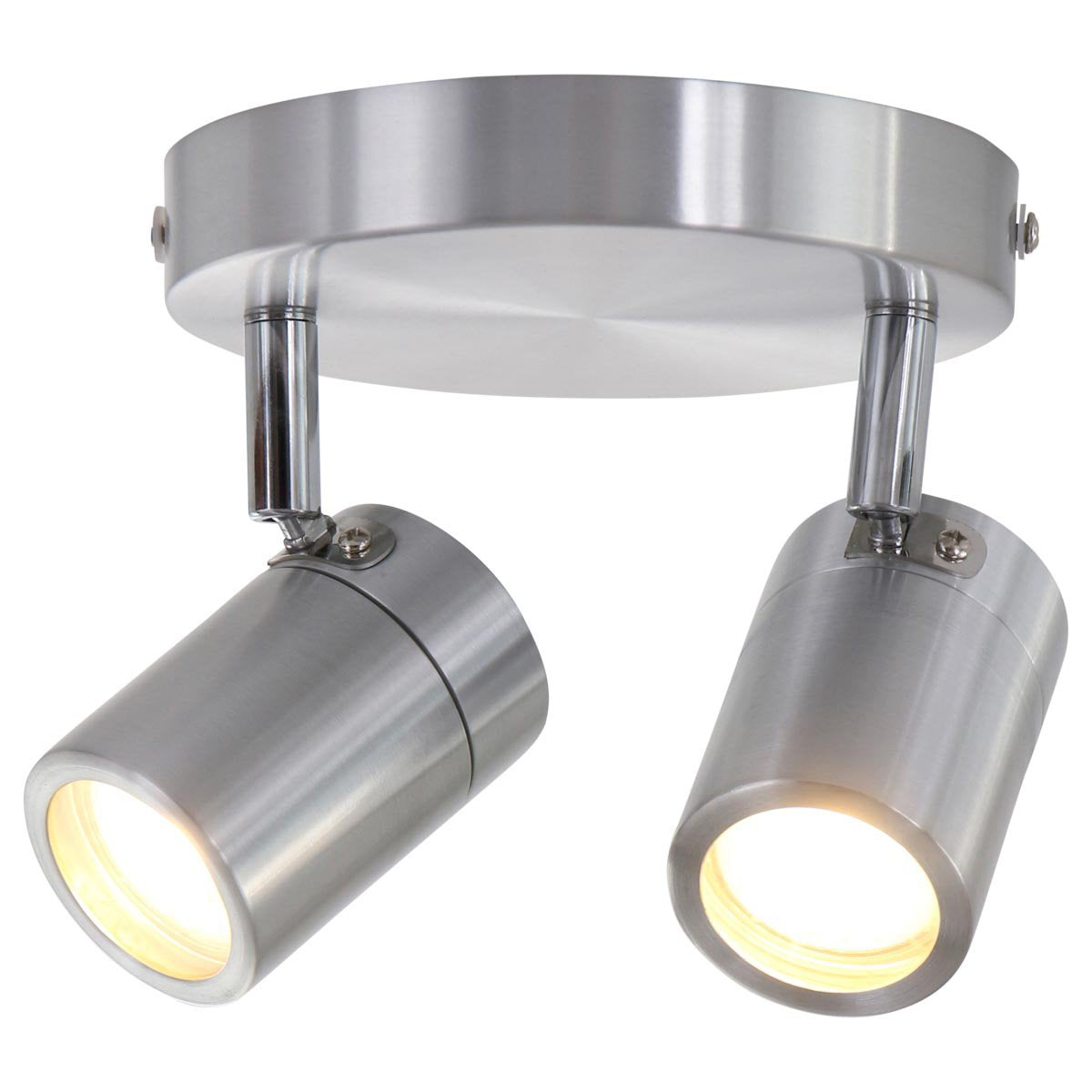 Staalkleurige 2-lichts spot Upround 2487ST - Draaibaar en kantelbaar - Modern design - Inclusief lichtbronnen - Mexlite - Geschikt voor binnen gebruik, IP44, max. diepte 15 cm
