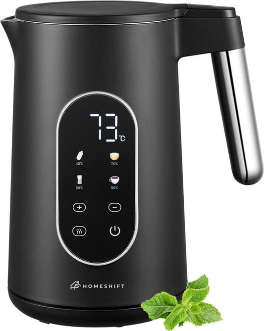 HomeShift® Waterkoker met Temperatuurregeling - Warmhoudfunctie - Dubbelwandig - Elektrisch - 1,7 Liter - 2200W - Zwart
