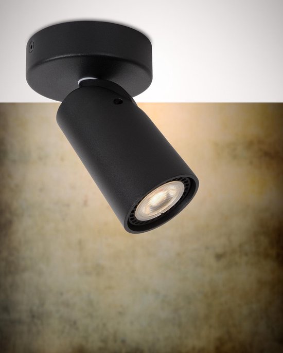 Lucide XYRUS - Plafondspot (Plafondlamp) - Ø 9 cm - LED Dim to warm - GU10 - 1x5W 2200K/3000K - Zwart