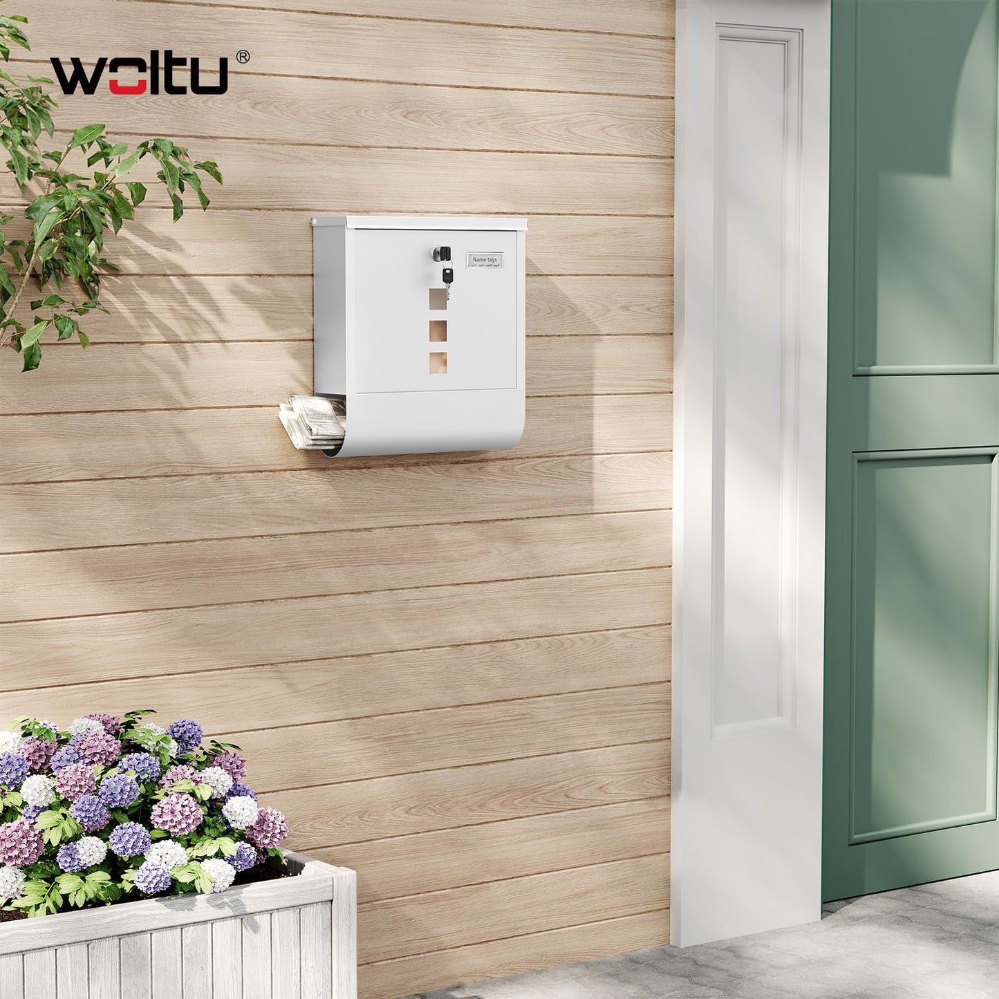 Woltu Wandbrievenbus - 10x30,8x33,8cm - Krantenvak - Naamplaat - Wit