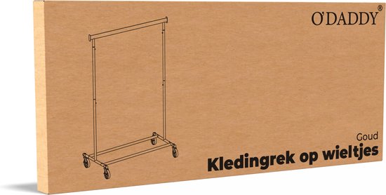 O'DADDY Kledingrek – Verstelbaar, 90 kg draagvermogen, met wielen – 132 x 49 x 160 cm – Goud