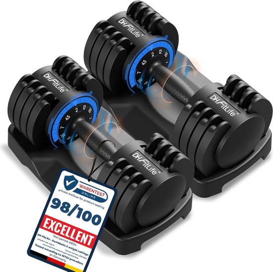 DH FitLife Verstelbare Dumbbells Set 12KG | 2 STUKS | 5-in-1 Variabele Gewichten | Verstelbare Dumbbells van 2 tot 12 kg | Krachttraining, Korte Halterset met Ruimtebesparende Halterschijven voor Thuistraining, Korte Halters Verstelbaar