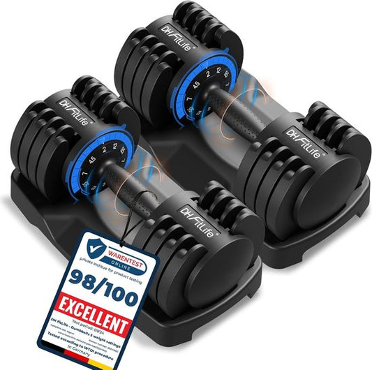 DH FitLife Verstelbare Dumbbells Set 12KG | 2 STUKS | 5-in-1 Variabele Gewichten | Verstelbare Dumbbells van 2 tot 12 kg | Krachttraining, Korte Halterset met Ruimtebesparende Halterschijven voor Thuistraining, Korte Halters Verstelbaar