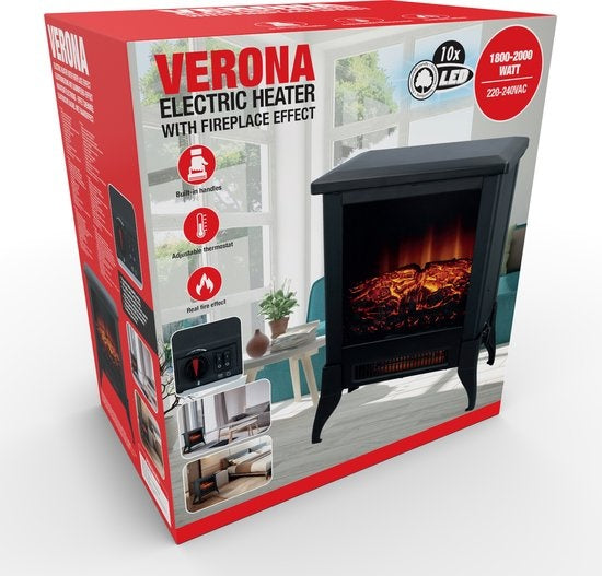 Classic Fire Elektrische Sfeerhaard Verona - Kachel 1800 en 2000W - Vrijstaande Haard - LED Vlammen - Zwart